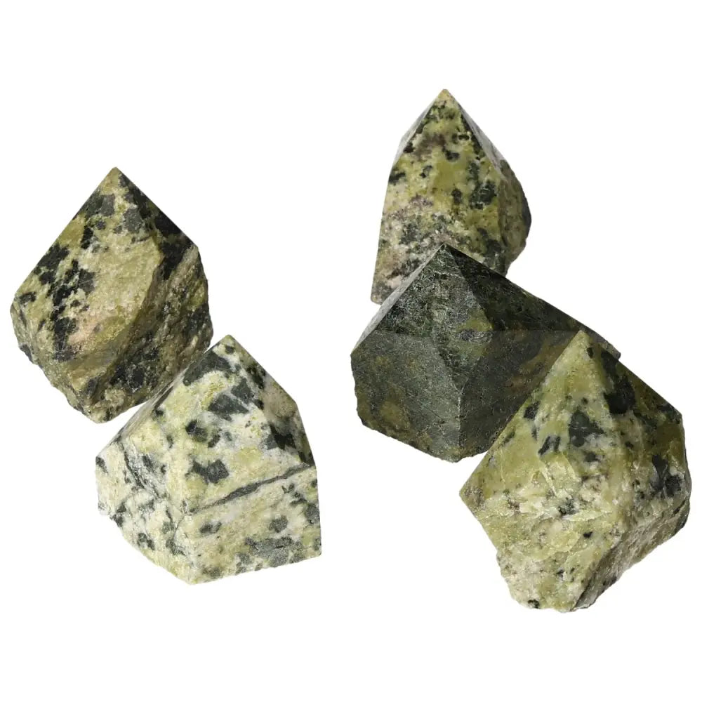 Polished Point Jadeite S gemstones from Sylvia Crystals, symbolizing power and prosperity, perfect for enhancing loyalty and friendships.