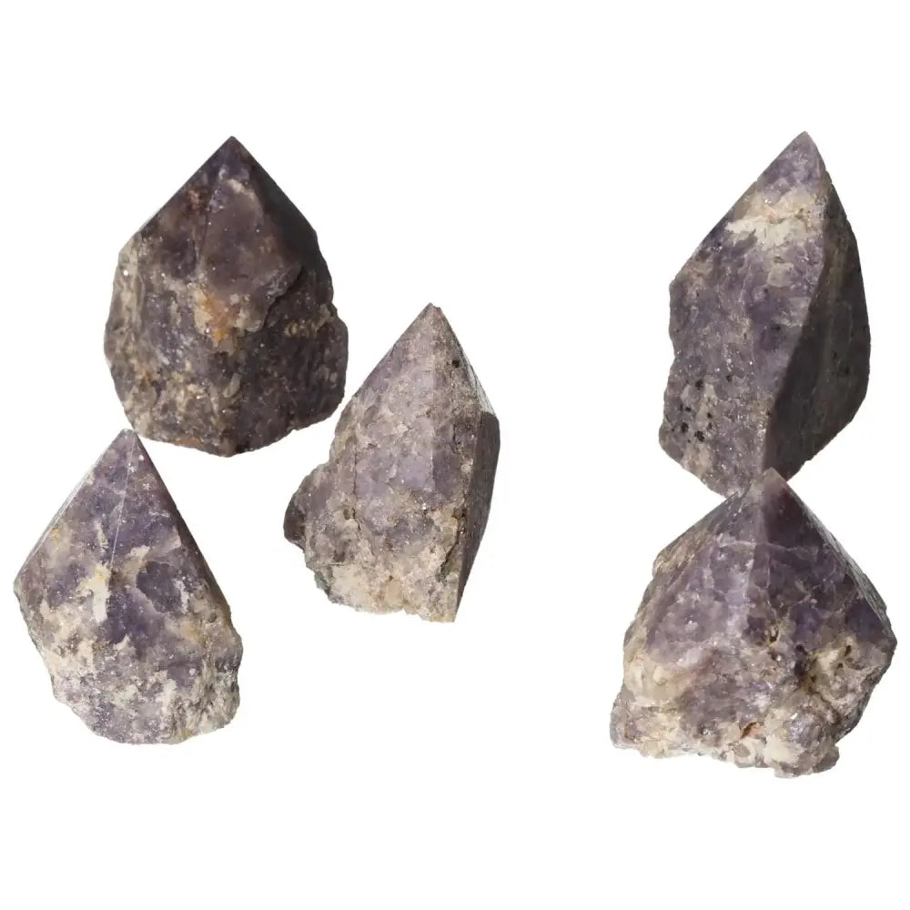 Polished Point Lepidolite M crystals from Sylvia Crystals for emotional balance and anxiety relief.