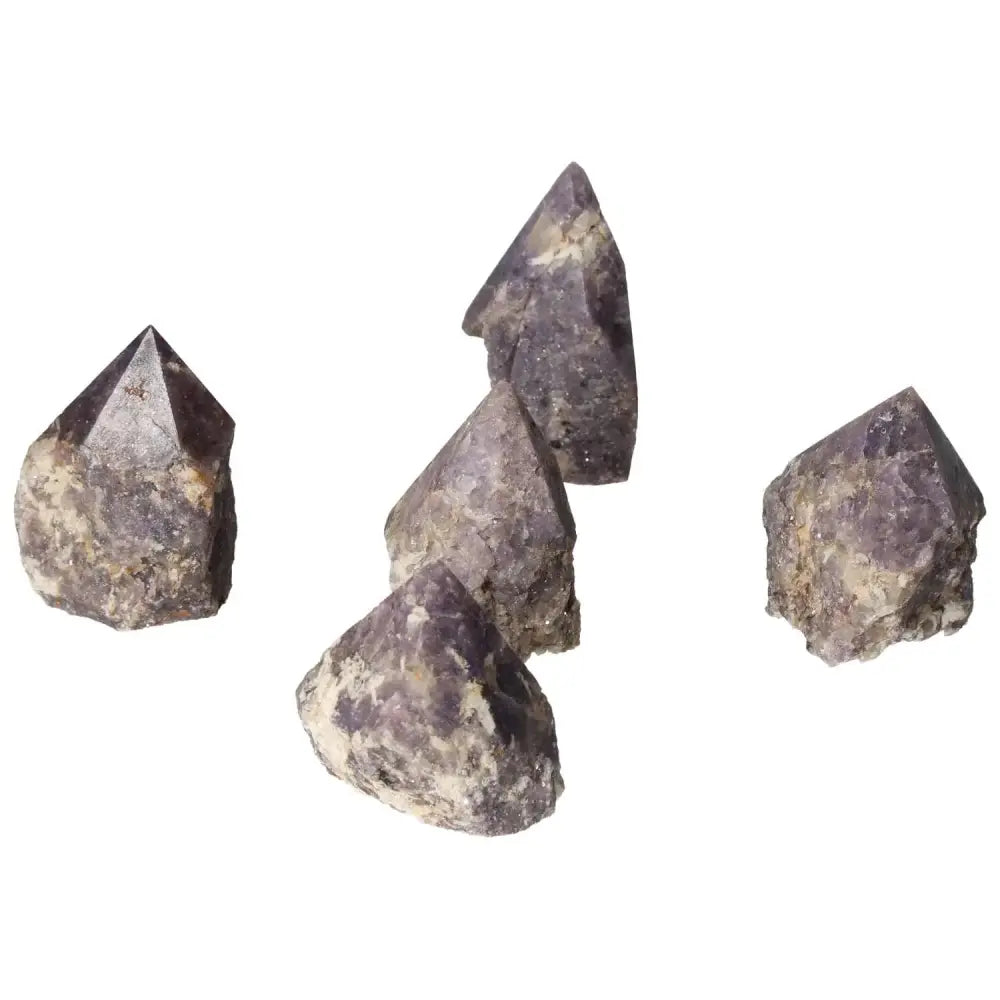 Polished Point Lepidolite M crystals, promoting emotional balance and tranquility, part of the Sylvia Crystals collection.