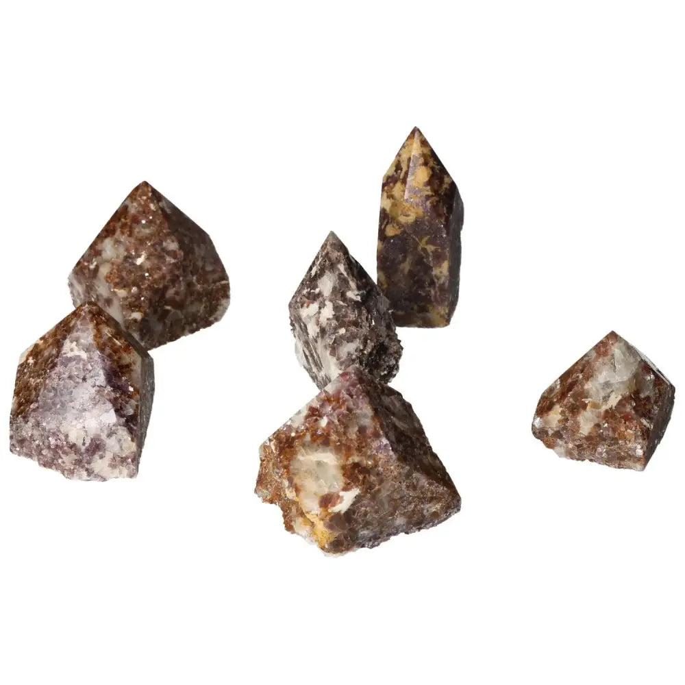 Polished Point Lepidolite crystals from Sylvia Crystals, offering calming essence and emotional balance in a premium design.