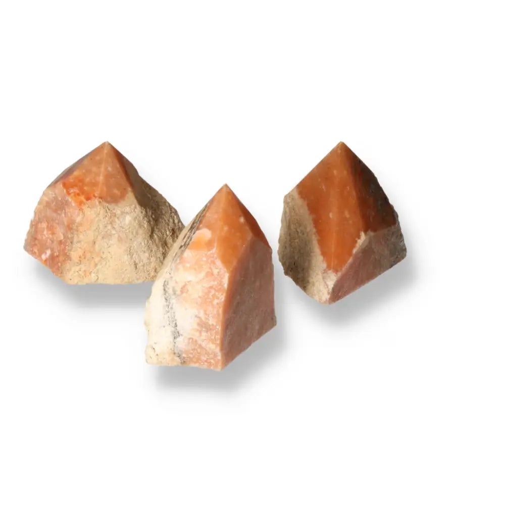 Polished Point Orange Calcite Bi-Color L crystals from Sylvia Crystals, showcasing vibrant hues and premium craftsmanship.