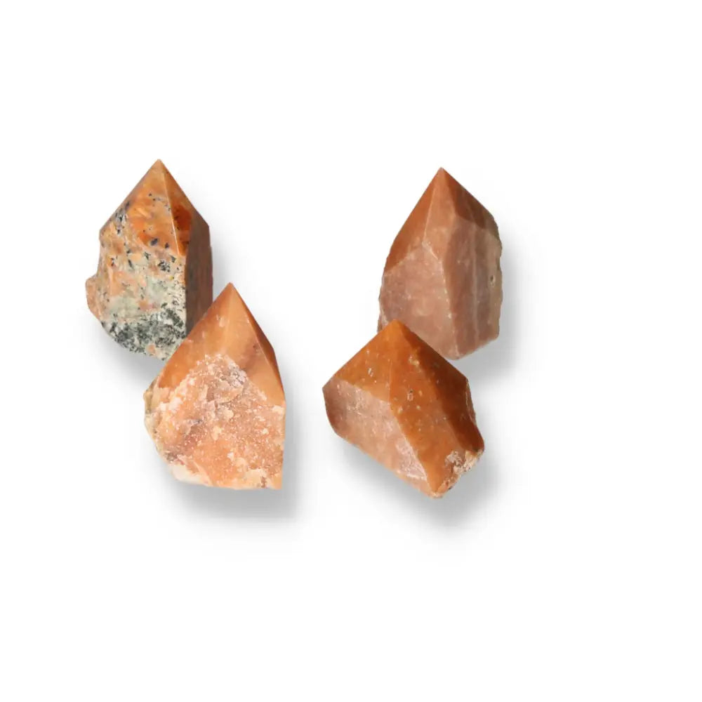 Polished Point Orange Calcite Bi-Color M from Sylvia Crystals, showcasing luxurious and spiritual properties with dual-tone elegance.