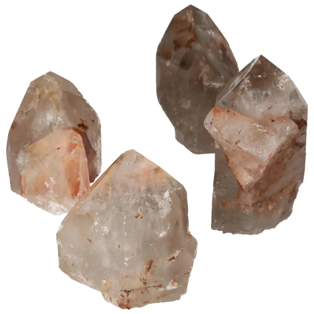 Polished Point Quartz With Hematite L crystal set, showcasing premium quality and spiritual benefits, ideal for collectors and enthusiasts.