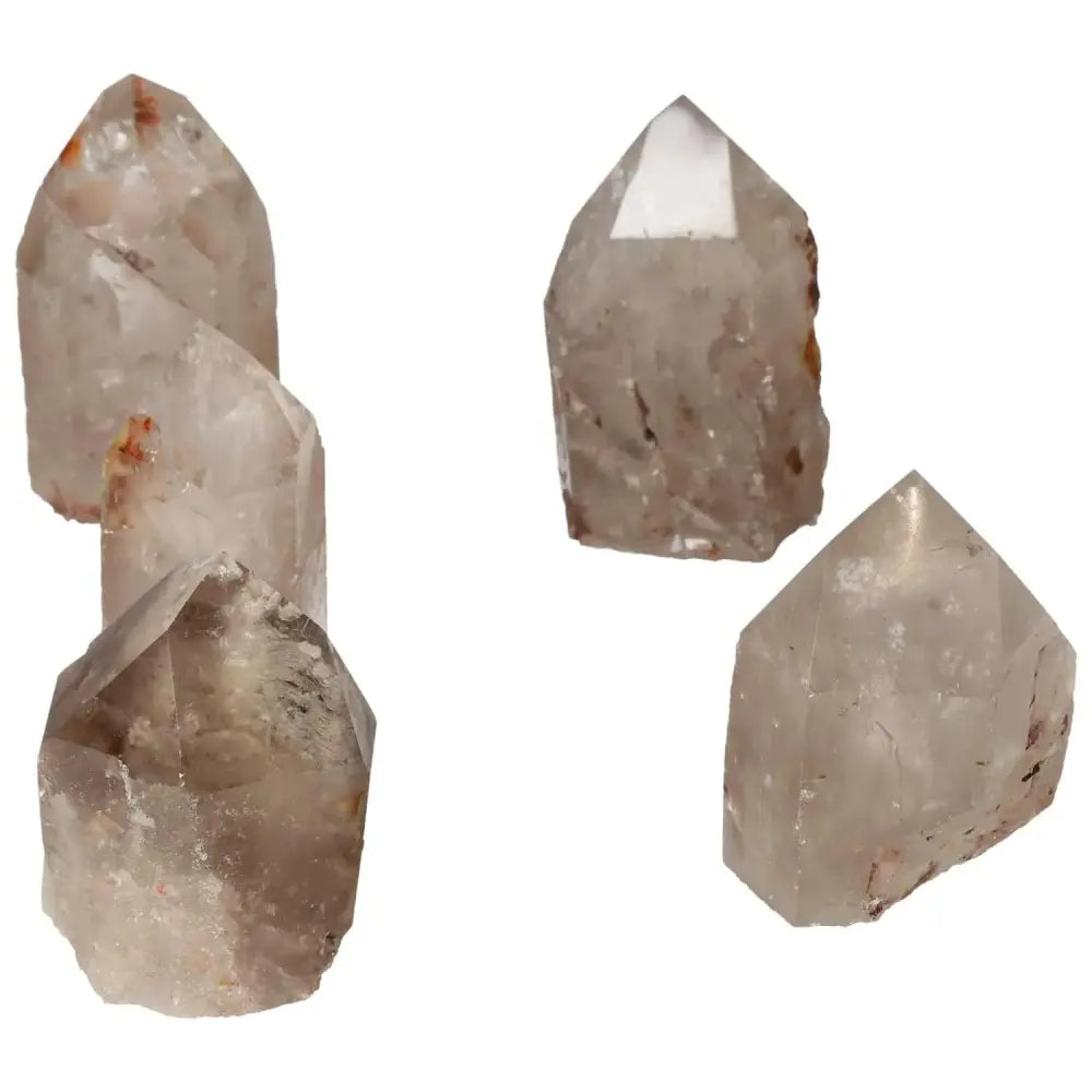 Polished Point Quartz with Hematite from Sylvia Crystals, showcasing natural elegance and transformative energy for collectors.