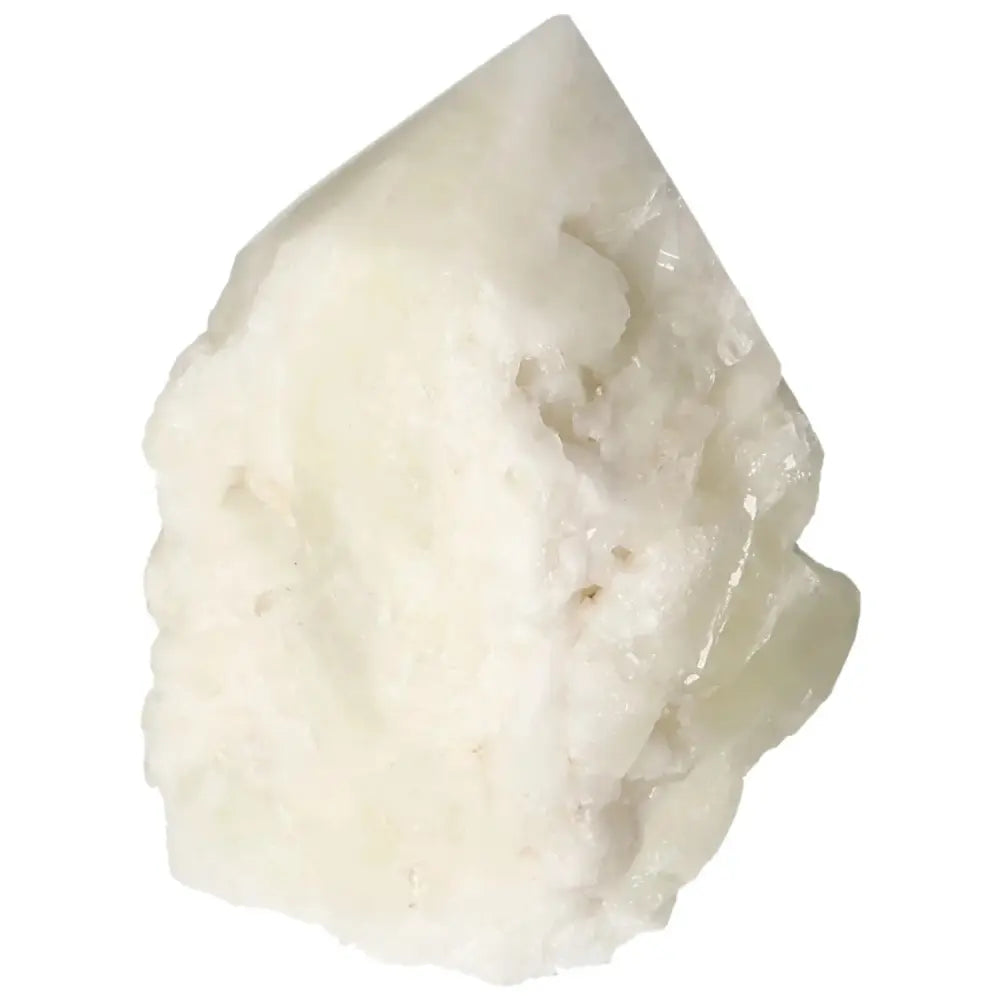 Close-up of Polished Point Quartz with natural sulphur infusion, showcasing vibrant yellow hues, perfect for energy cleansing.