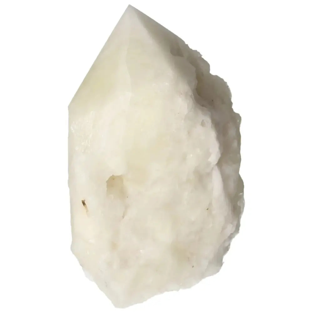 Polished Point Quartz With Sulphur Crystal, vibrant yellow hues, cleansing energy, unique allure by Sylvia Crystals.