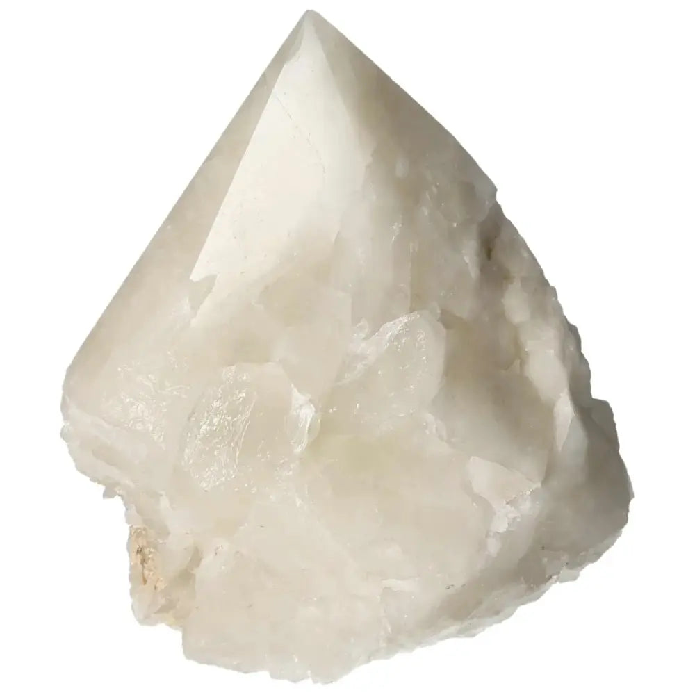 Polished point quartz crystal featuring sulphur, a Sylvia Crystals product for balancing mind, body, and spirit. Enhances collections.