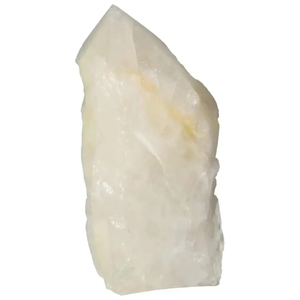 Polished Point Quartz with Sulphur crystal featuring clear quartz and yellow sulphur inclusions, ideal for spiritual growth.
