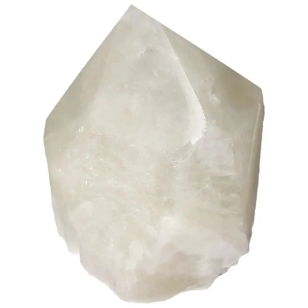 Polished Point Quartz With Sulphur gemstone by Sylvia Crystals, known for clarity and energy-boosting properties, luxury and healing.