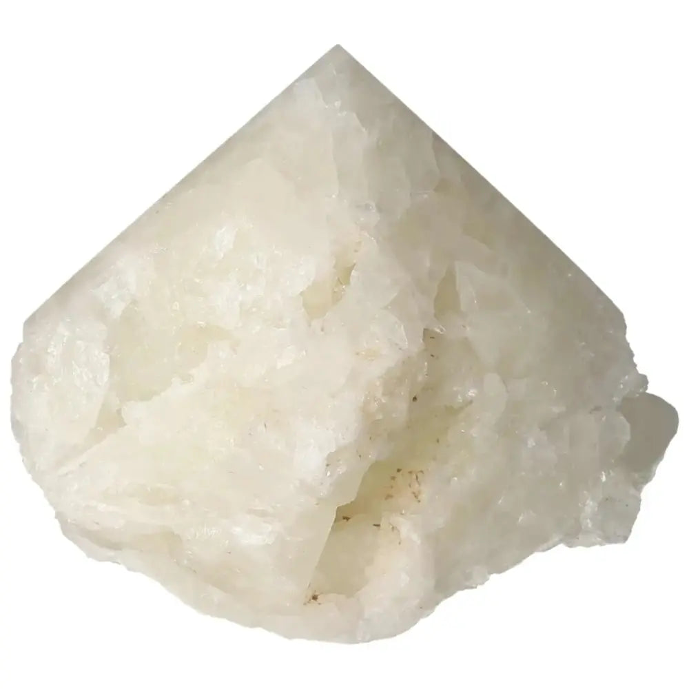 Close-up of a polished point quartz with sulphur crystal, showcasing its unique texture and clarity.