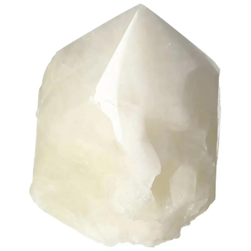 Polished Point Quartz with Sulphur crystal from Sylvia Crystals, featuring a luxurious blend of clear quartz and vibrant sulphur.