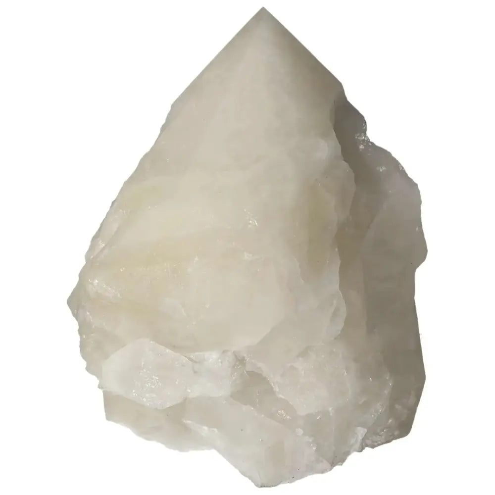 Polished Point Quartz with Sulphur crystal from Sylvia Crystals, showcasing luxury and vibrant detoxifying properties.