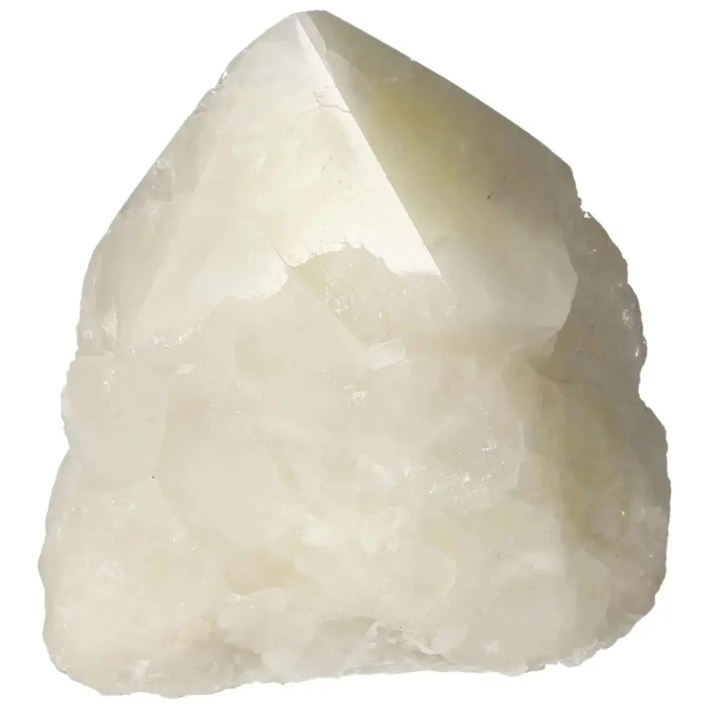 Polished Point Quartz with Sulphur crystal, enhancing spiritual well-being with vibrant yellow hues and clear quartz clarity.