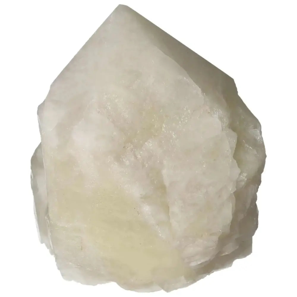 Polished Point Quartz With Sulphur crystal from Sylvia Crystals, showcasing a unique blend of purity and detoxifying properties.
