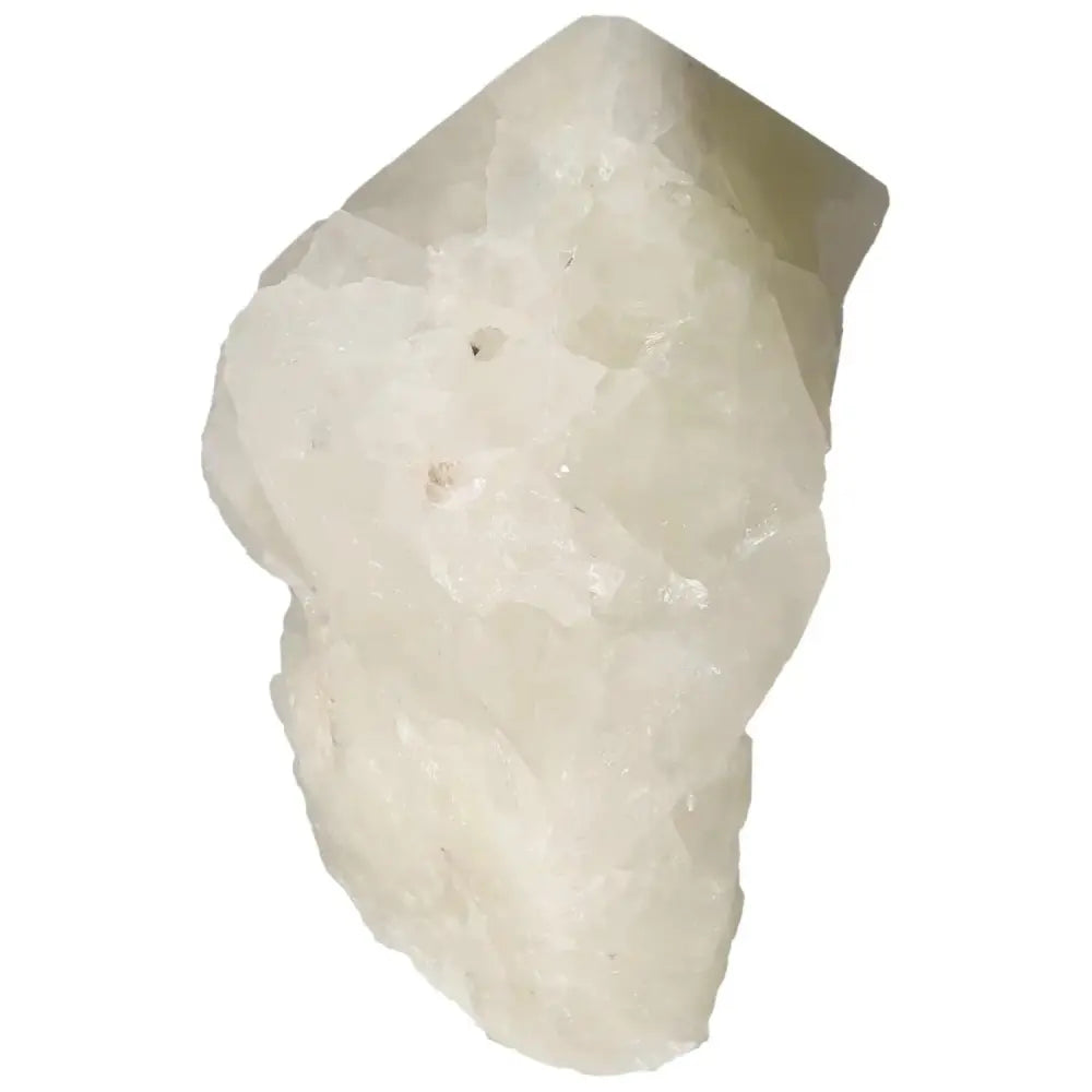 Raw white quartz crystal on white background, showcasing natural texture and organic shape, ideal for mineral collectors.