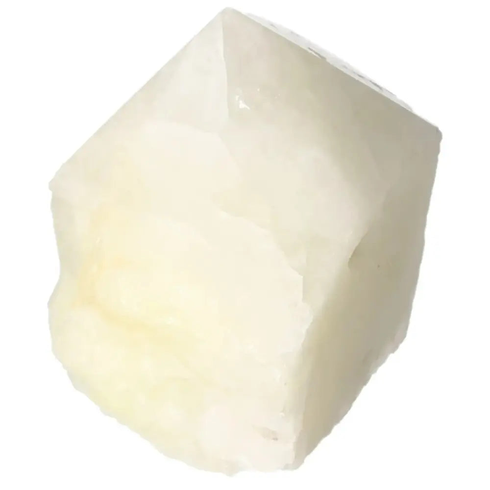 Polished Point Quartz with Sulphur by Sylvia Crystals, showcasing a vibrant yellow hue symbolizing vitality and positivity.