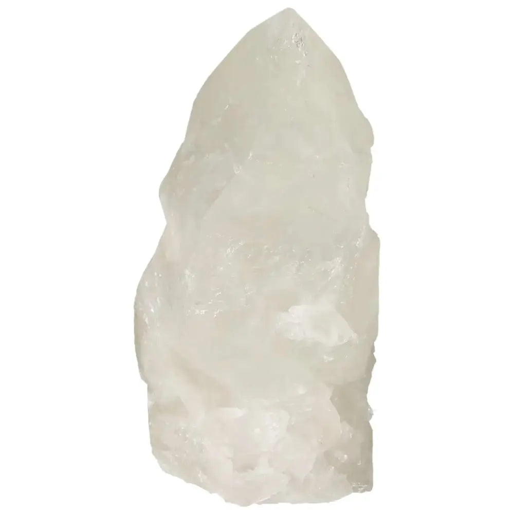 Polished point quartz crystal with sulphur from Sylvia Crystals, showcasing vibrant sunny hues and clarity.
