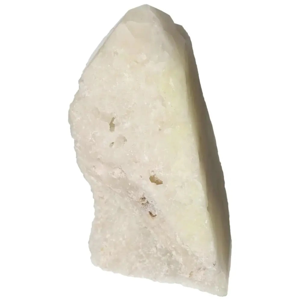 Polished Point Quartz with Sulphur crystal from Sylvia Crystals, showcasing a blend of quartz energy and detoxifying sulphur.