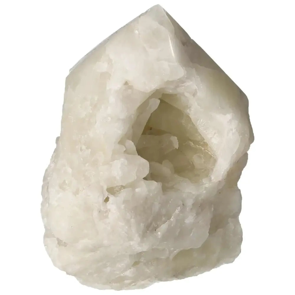 Polished Point Quartz with Sulphur gemstone from Sylvia Crystals, featuring a clear quartz with vibrant yellow sulphur accents.