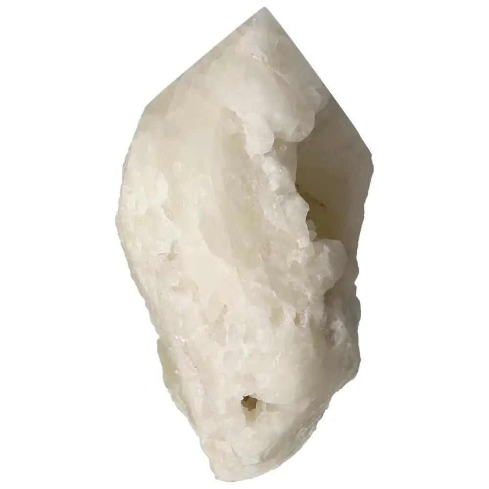 Alt Tag: Polished Point Quartz With Sulphur gemstone showcasing clear quartz with vibrant yellow sulphur accents, from Sylvia Crystals.