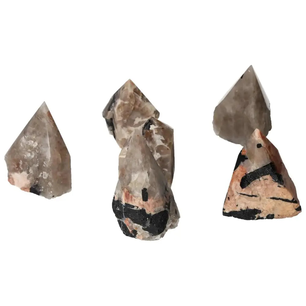 Polished Point Quartz with Tourmaline S showcasing clear quartz with black tourmaline inclusions, ideal for luxury and energetic appeal.