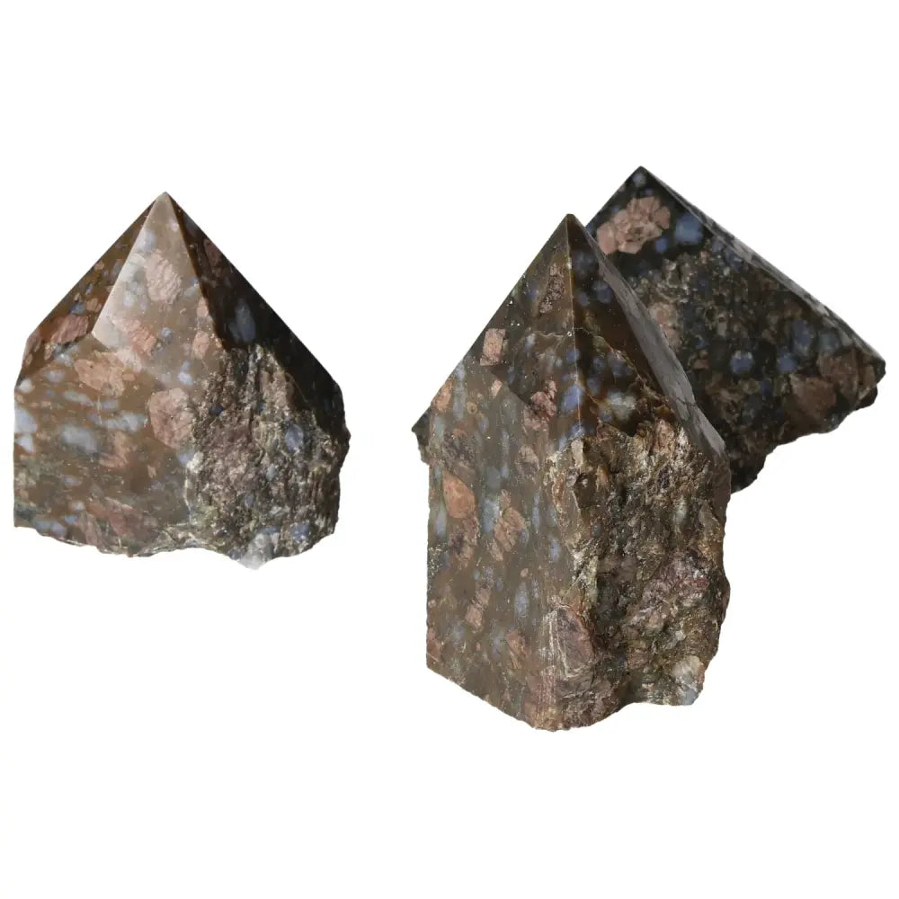 Polished Point Rhyolite L with unique pink, green, brown, and gray hues, showcasing intricate natural patterns and exquisite craftsmanship.