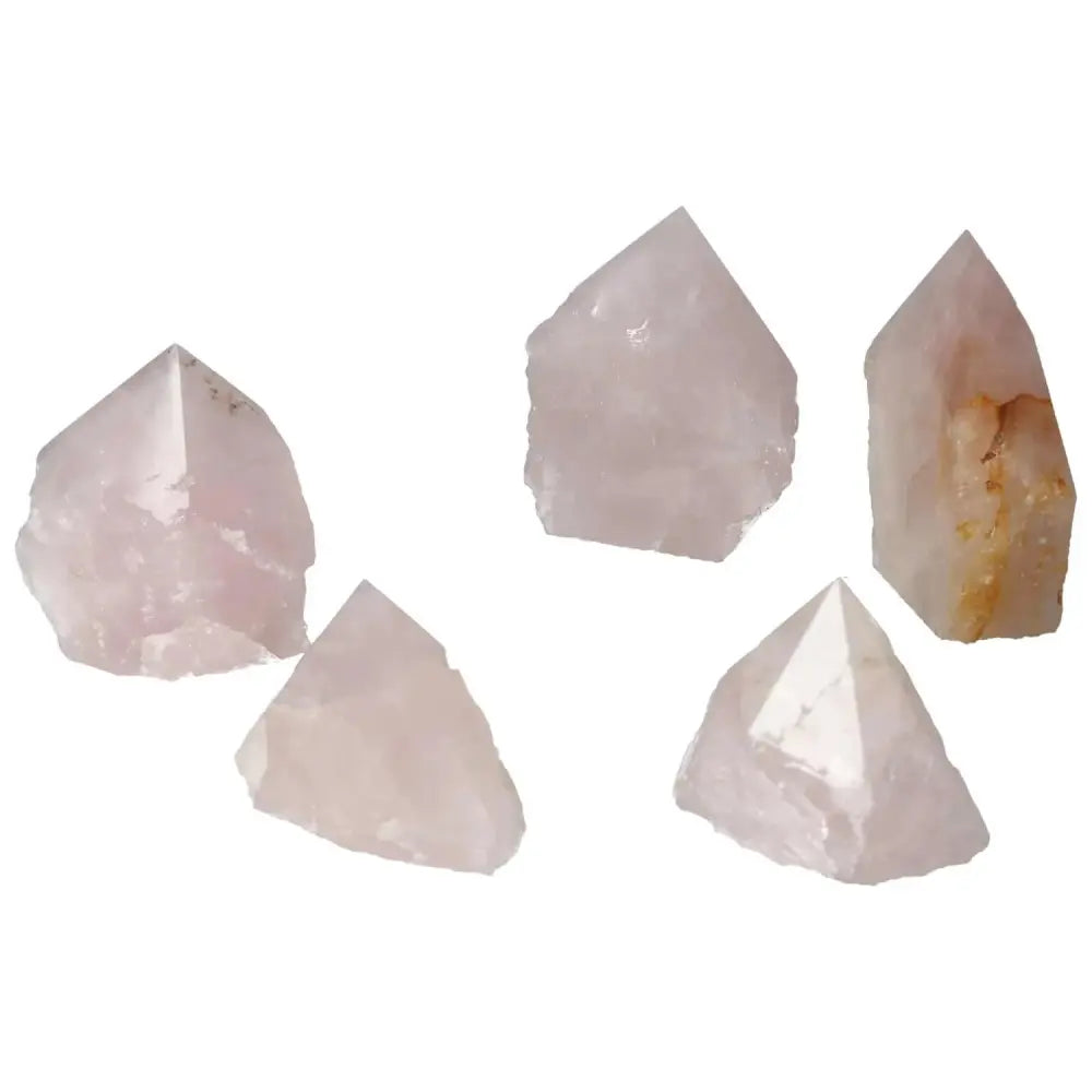 Collection of Polished Point Rose Quartz crystals by Sylvia Crystals, showcasing premium quality and spiritual elegance.