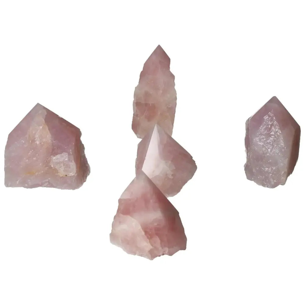 Polished Point Rose Quartz M crystals; premium Sylvia Crystals product known for luxury and healing energies.