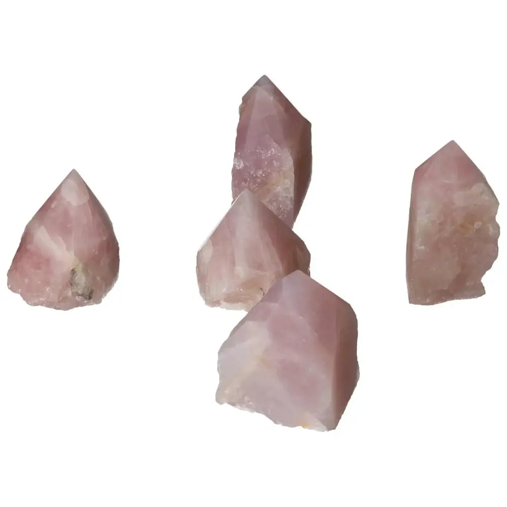 Polished Point Rose Quartz M crystals, elegantly crafted for spiritual healing and luxury, from Sylvia Crystals' premium collection.