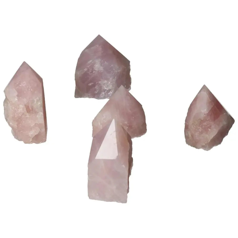 Polished Point Rose Quartz M set showcasing premium quality and gentle healing energy from Sylvia Crystals.