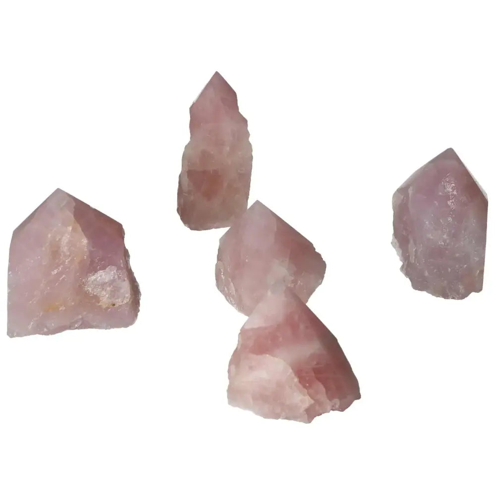 Polished Point Rose Quartz M stones from Sylvia Crystals, showcasing premium quality and gentle healing energy.