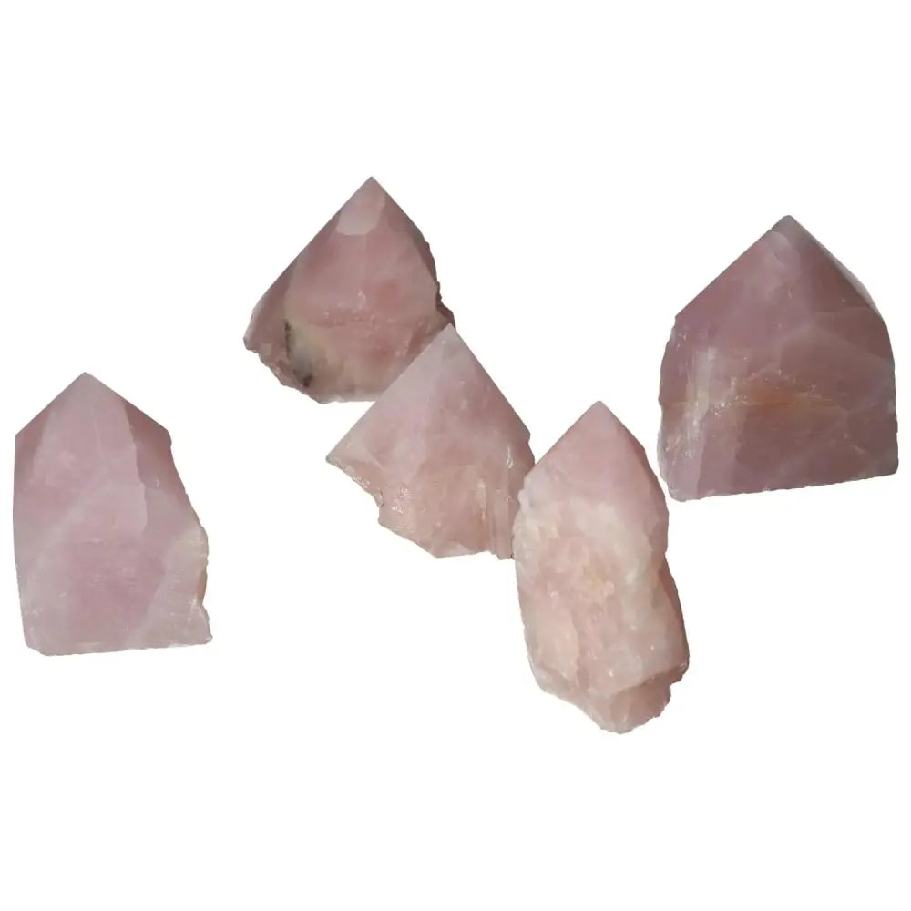 Polished Point Rose Quartz M stones showcasing luxury and healing energy from Sylvia Crystals.