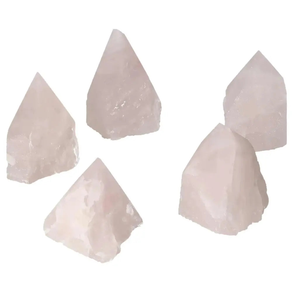 Polished Point Rose Quartz S crystals showcasing natural beauty and refined craftsmanship from Sylvia Crystals.