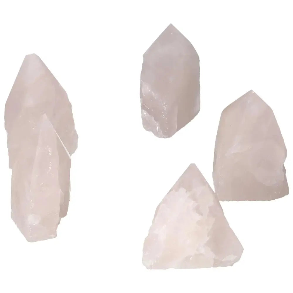 Cluster of Polished Point Rose Quartz Crystals, showcasing gentle pink hues and premium craftsmanship by Sylvia Crystals.