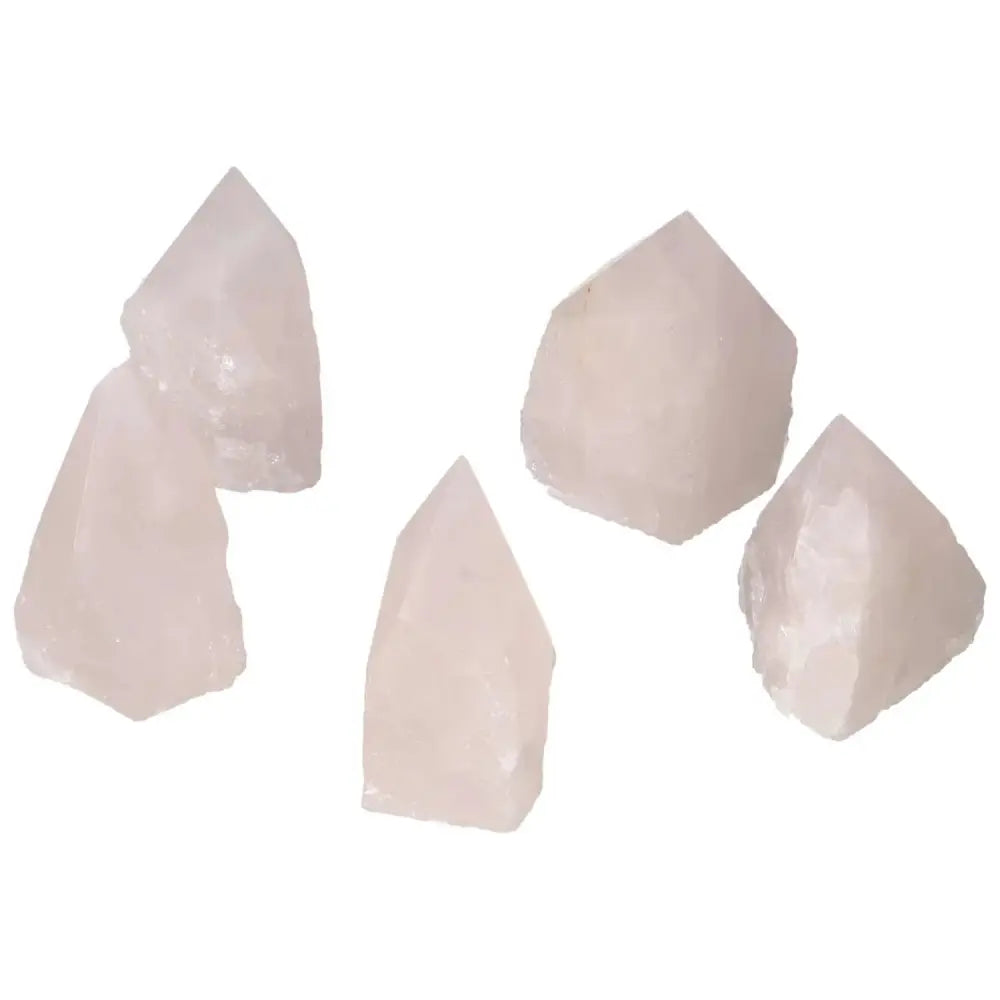Polished Point Rose Quartz S set showcasing elegant rose quartz crystals with a refined finish by Sylvia Crystals.