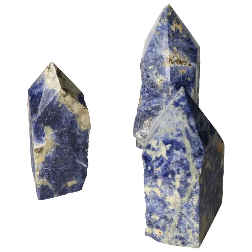 Polished Point Sodalite L gemstones by Sylvia Crystals, highlighting deep blue hues and polished beauty for creativity and clarity.