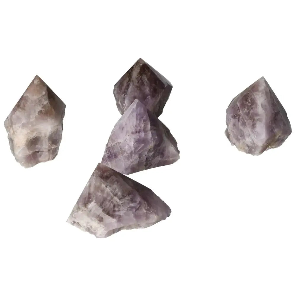 Polished Point Super Seven Amethyst crystals from Sylvia Crystals, renowned for healing and energy-enhancing properties.