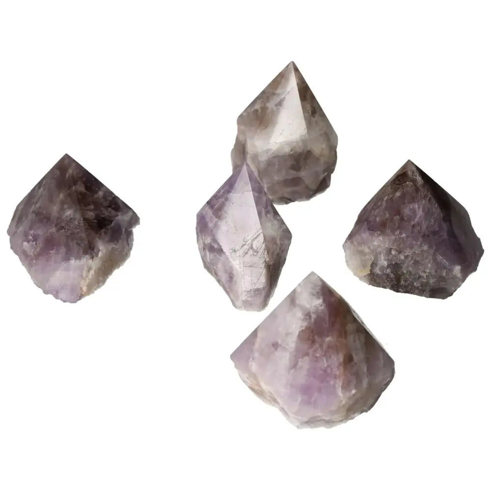 Polished Point Super Seven Amethyst M crystals from Sylvia Crystals, showcasing vibrant color and healing properties.