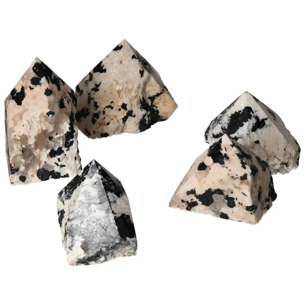 Polished point tourmaline with feldspar crystals, showcasing luxury and balance for Sylvia Crystals collection.