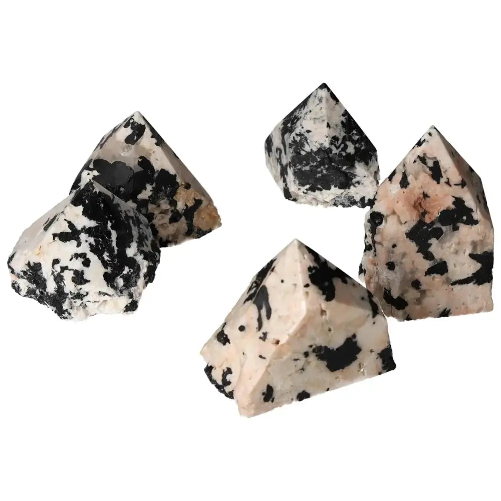 Polished Point Tourmaline with Feldspar M, luxury crystal with black and white marbled appearance, ideal for energy balance and aesthetics.