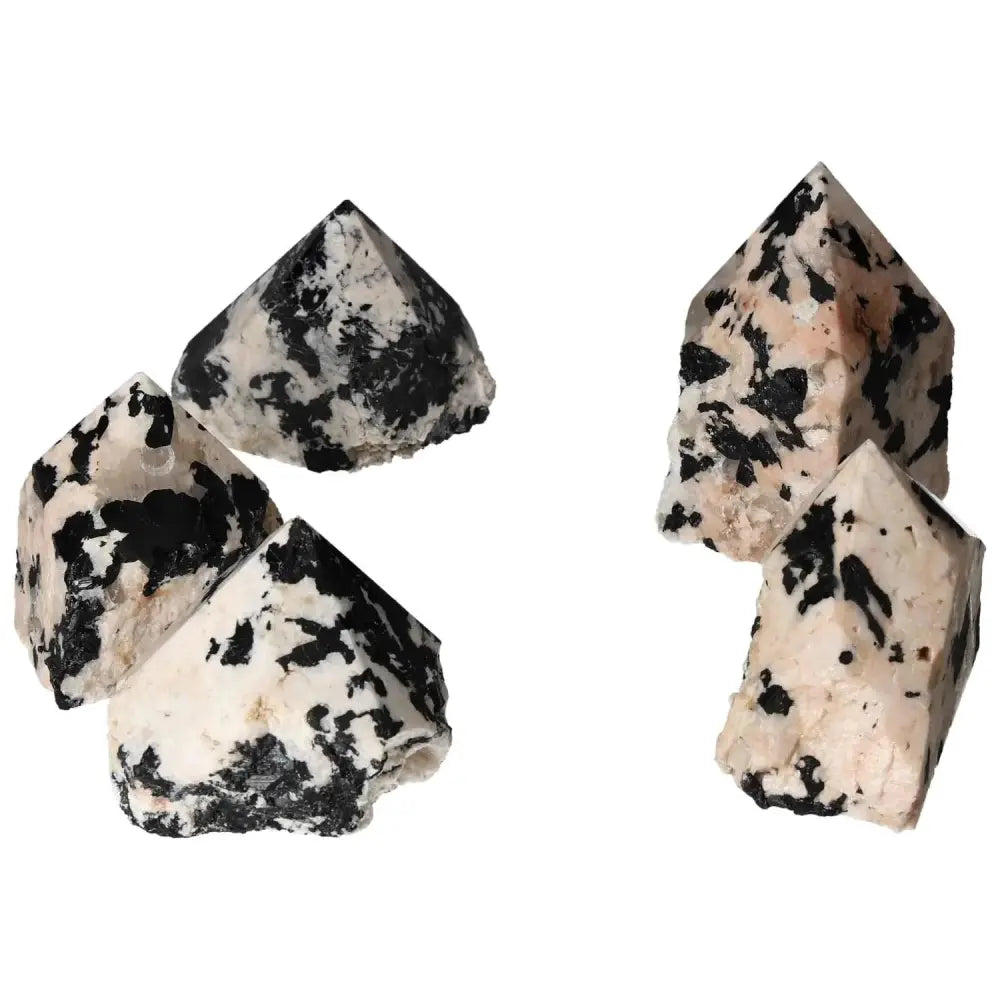 Polished Point Tourmaline with Feldspar M crystals showcasing unique black and white patterns, enhancing energy balance and luxury.