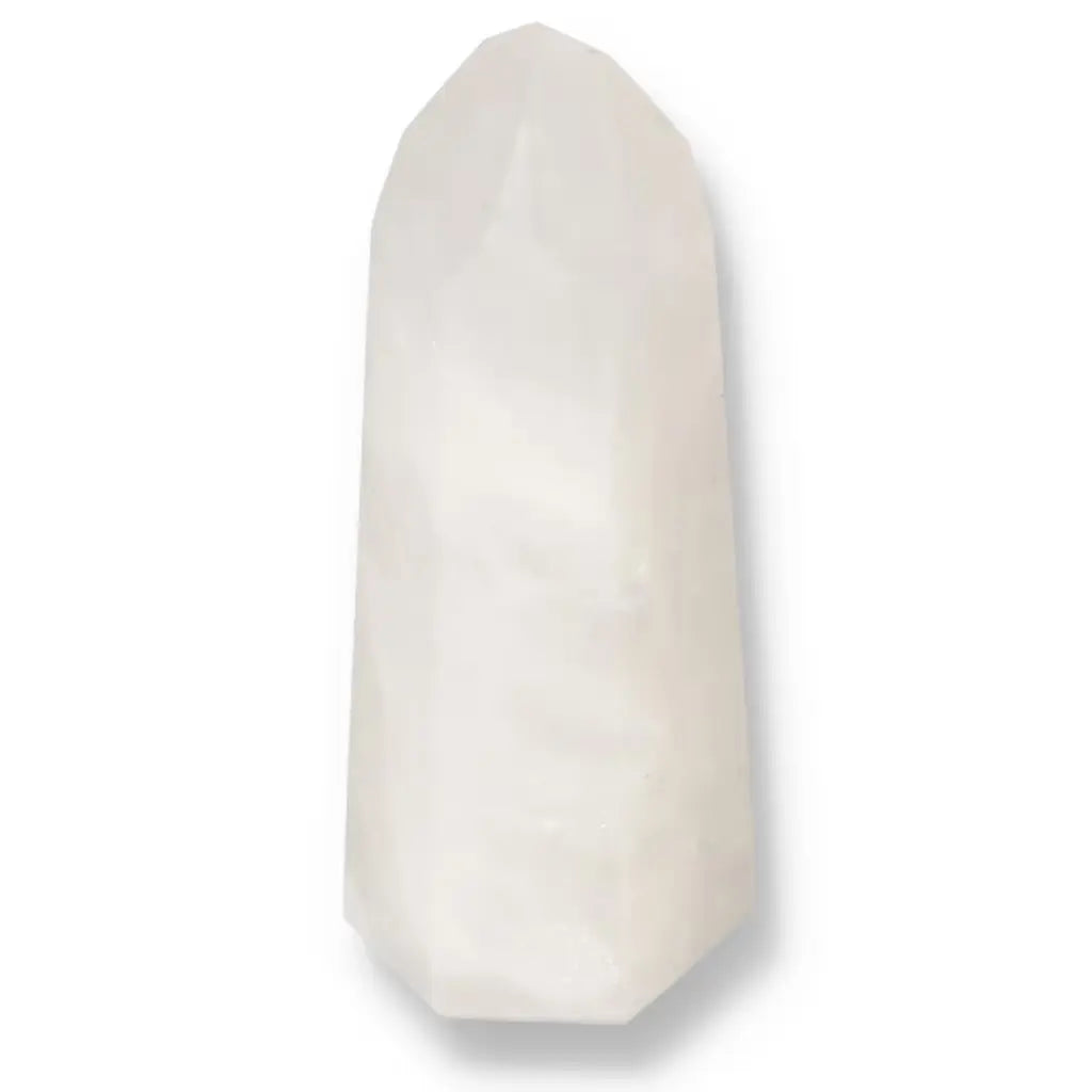 Polished Quartz Milky Obelisk with a cloudy, opaque appearance from Sylvia Crystals, showcasing premium quality and craftsmanship.
