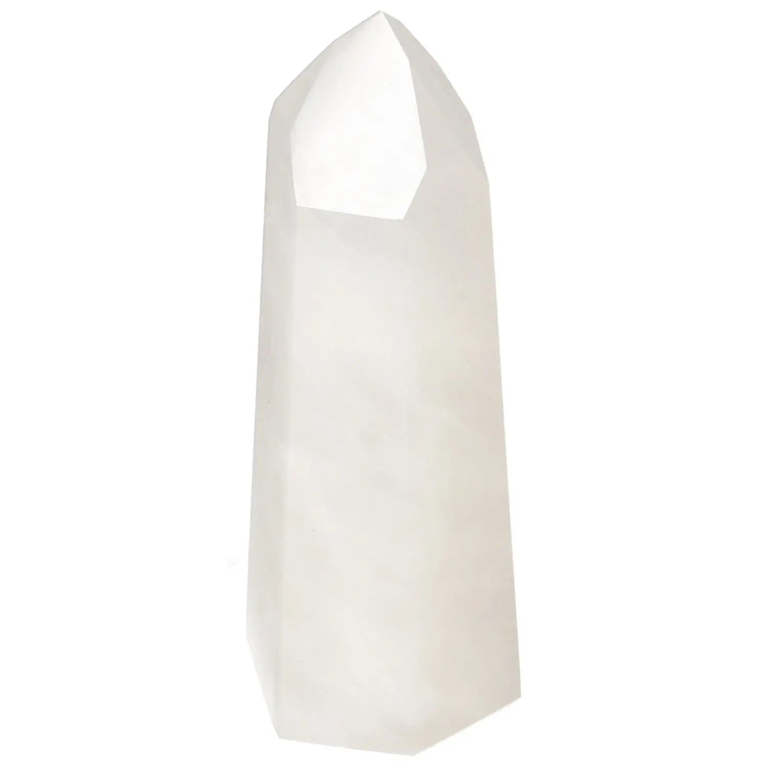 Polished Quartz Milky Obelisk from Sylvia Crystals, showcasing cloudy opaque beauty and premium craftsmanship.