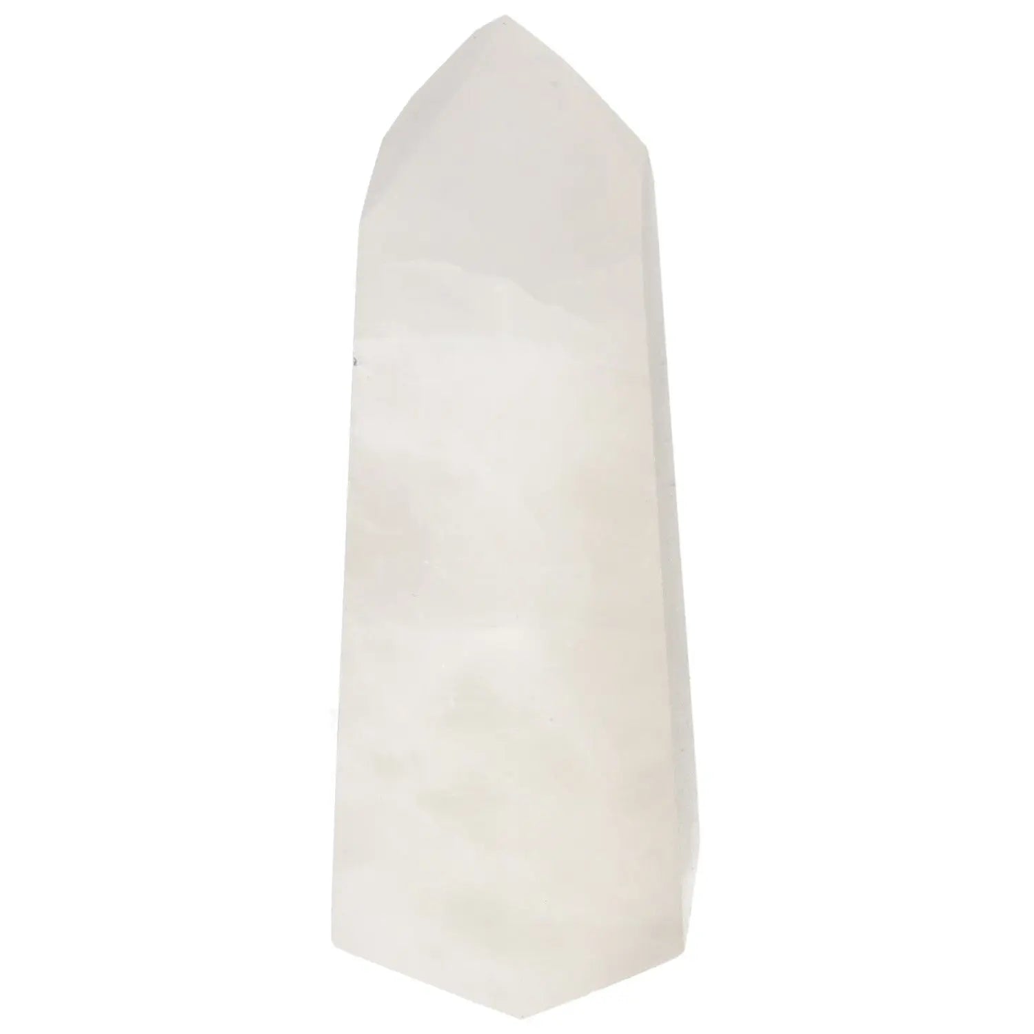 Polished Quartz Milky Obelisk from Sylvia Crystals, showcasing ethereal milky appearance and premium quality craftsmanship.