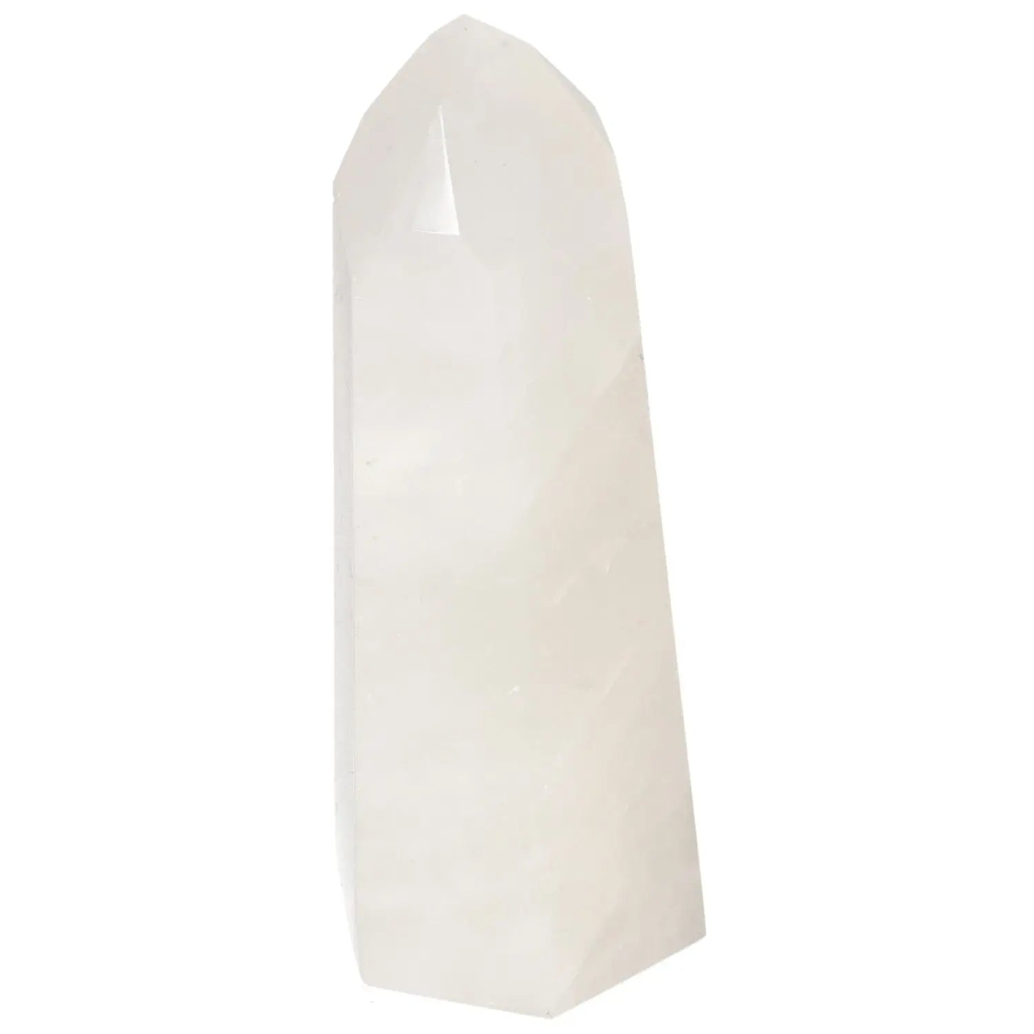 Polished Quartz Milky Obelisk from Sylvia Crystals, showcasing its ethereal beauty and cloudy, opaque appearance.