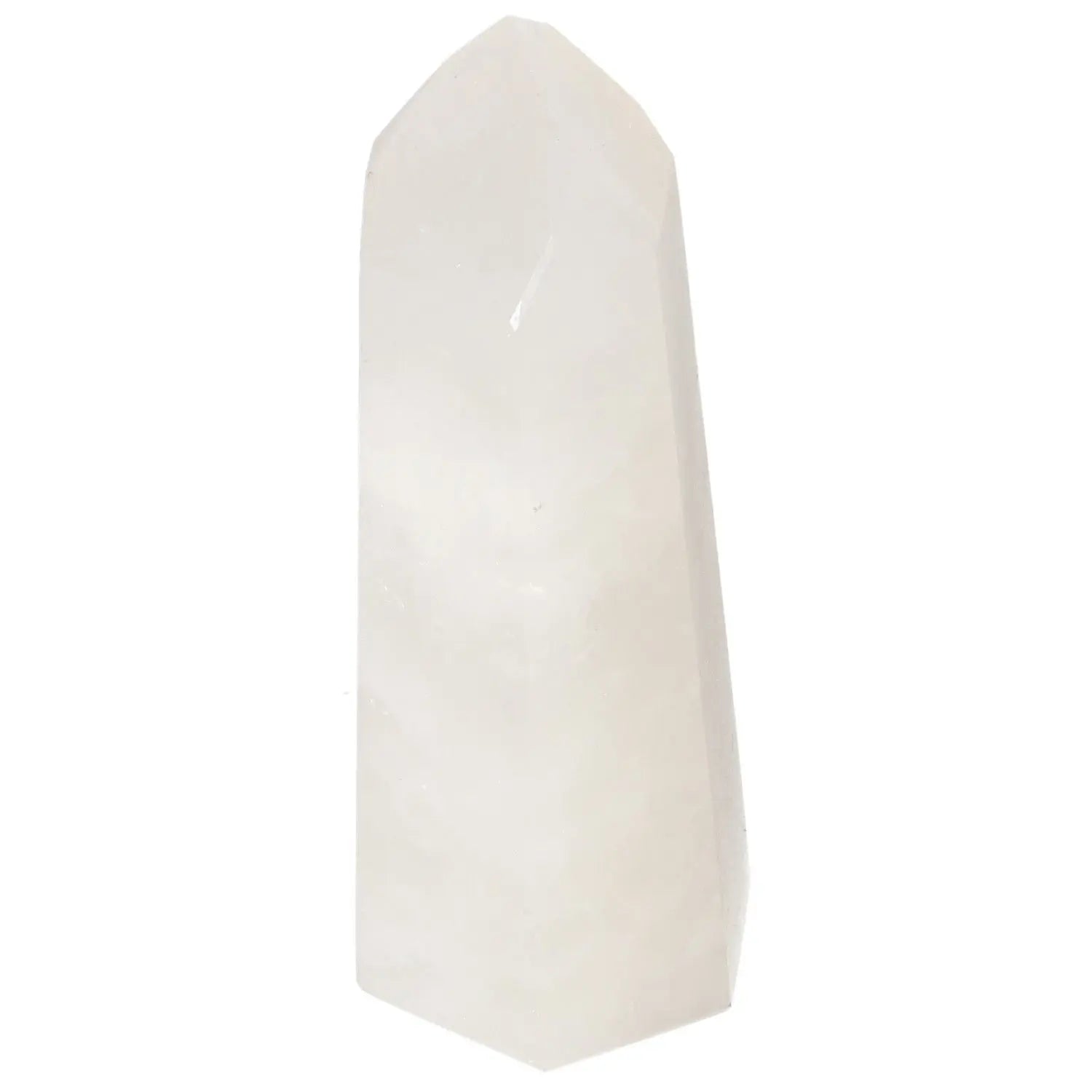 Polished Quartz Milky Obelisk from Sylvia Crystals, showcasing a cloudy and opaque appearance, handpicked for premium quality.