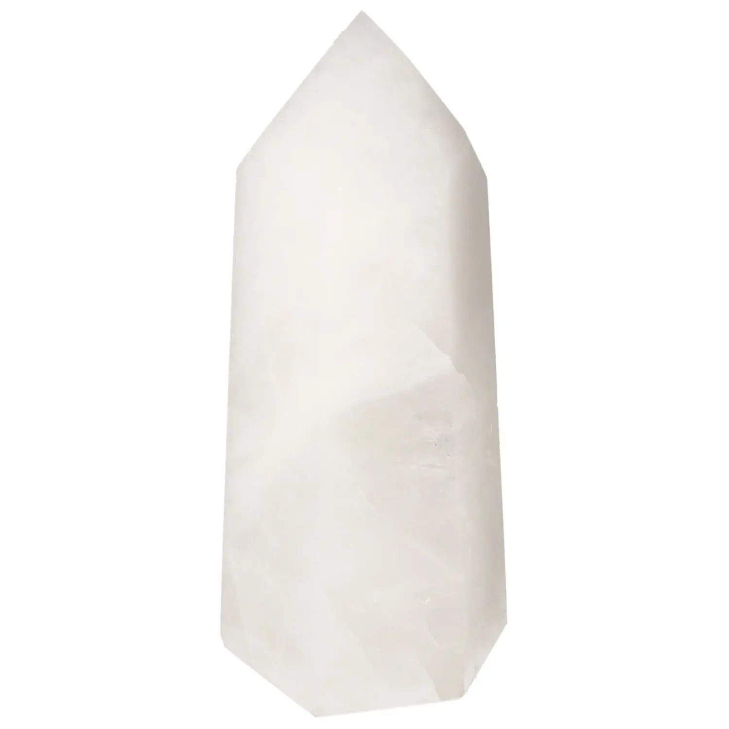 Polished Quartz Milky Obelisk by Sylvia Crystals, ideal for healing and metaphysical practices, showcasing its cloudy elegance.