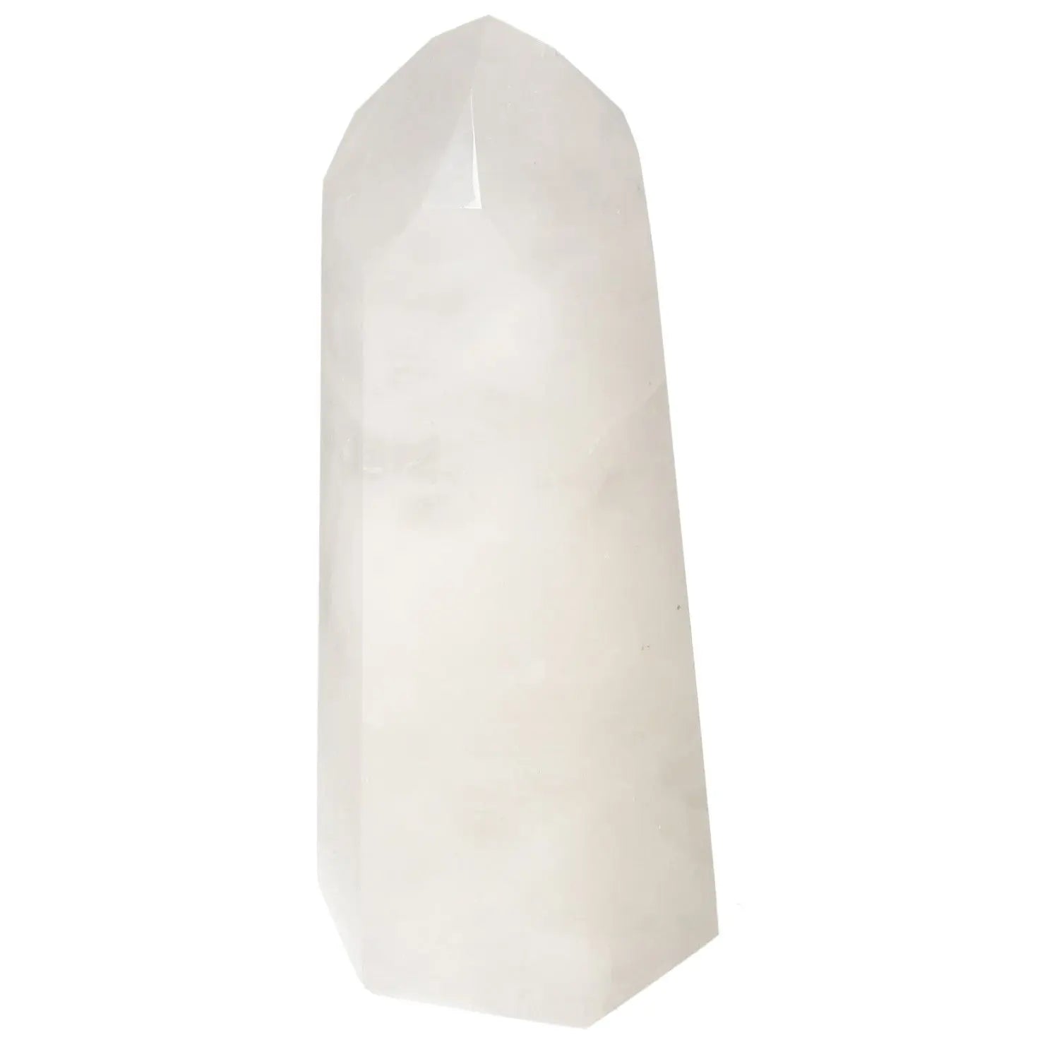 Polished Quartz Milky Obelisk for spiritual energy and purification, crafted by Sylvia Crystals. Elegant home decor.