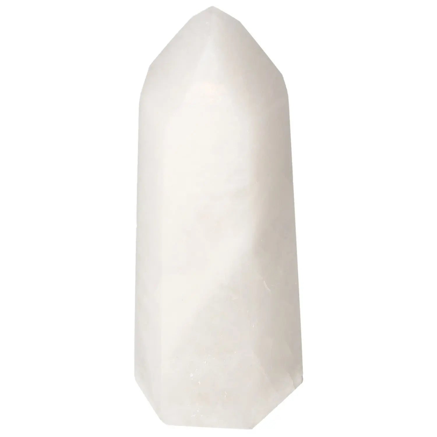 Polished Quartz Milky Obelisk from Sylvia Crystals, known for its cloudy, opaque beauty and healing properties.