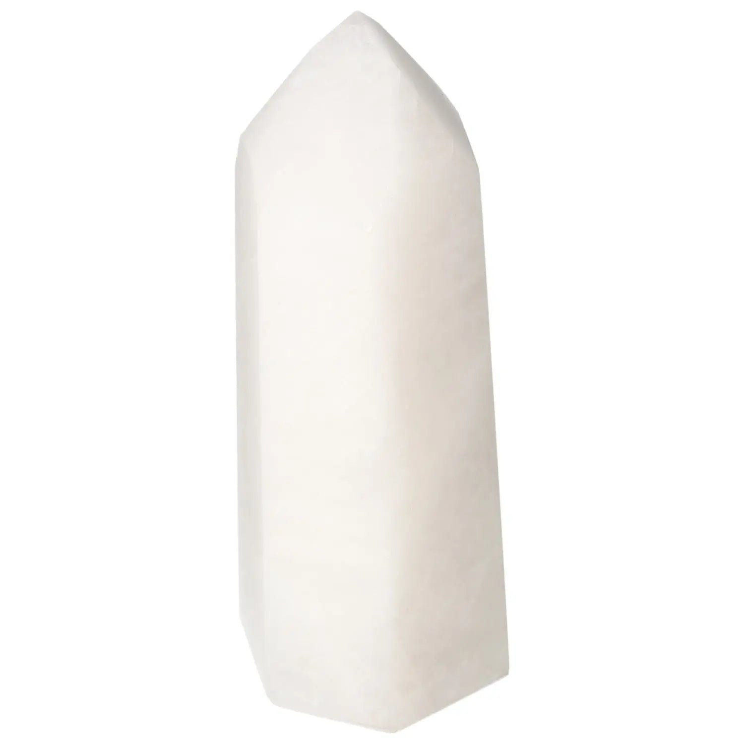 Polished Quartz Milky Obelisk by Sylvia Crystals, showcasing a cloudy, opaque design ideal for healing and metaphysical practices.
